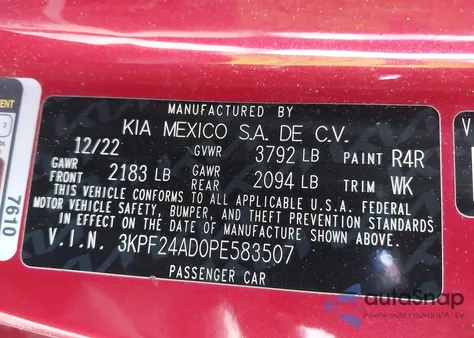 2023 Kia Forte Lxs z USA, uszkodzony, nr VIN 3KPF24AD0PE583507